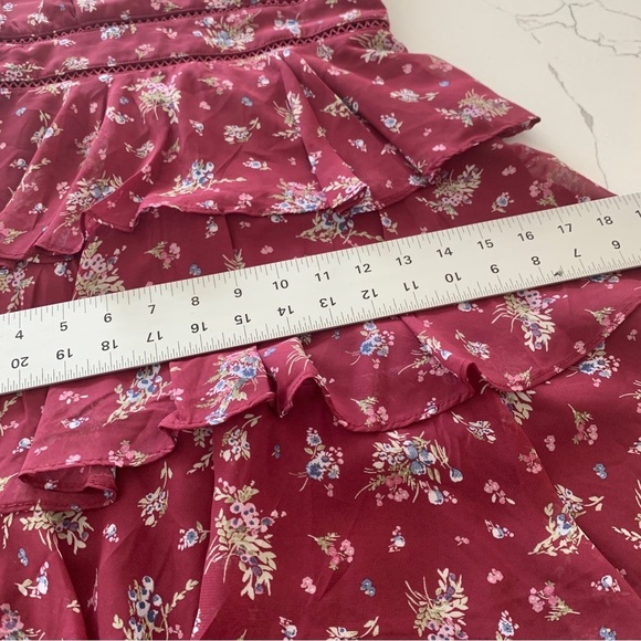 Burgundy Red Floral Print Tiered Ruffle Mini Dress - Picture 10 of 16